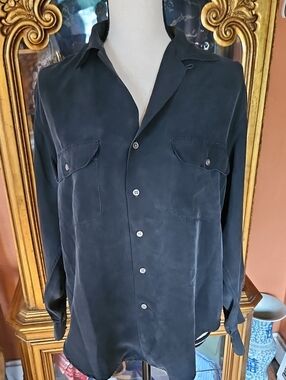Ralph Lauren Vintage Blue Label 100% Silk Utility Shirt Size 8